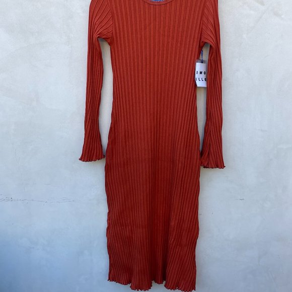 Simon Miller Wells Midi Dress in Rust Large Wide Ribbed Knit Long Sleeve - Picture 4 of 10